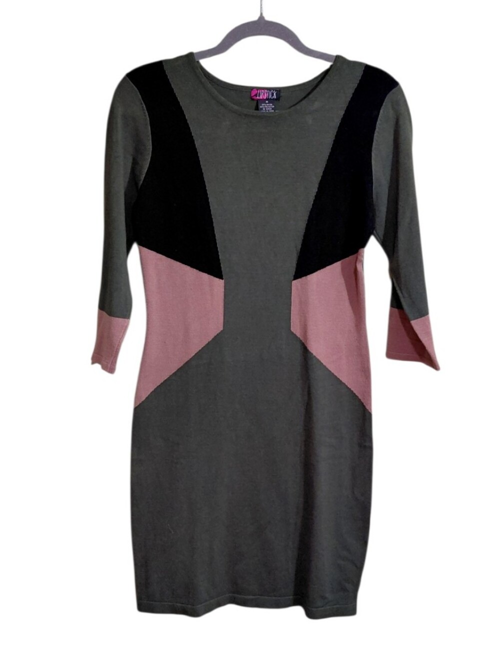 Lipstick Boutique Gray, Black & Dusty Pink Colorblock Knit Dress